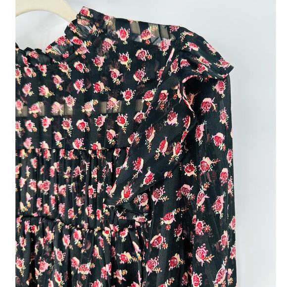 SCOTCH & SODA Floaty Ruffled Long Sleeve Top in Black Floral Print size XS - Picture 6 of 11